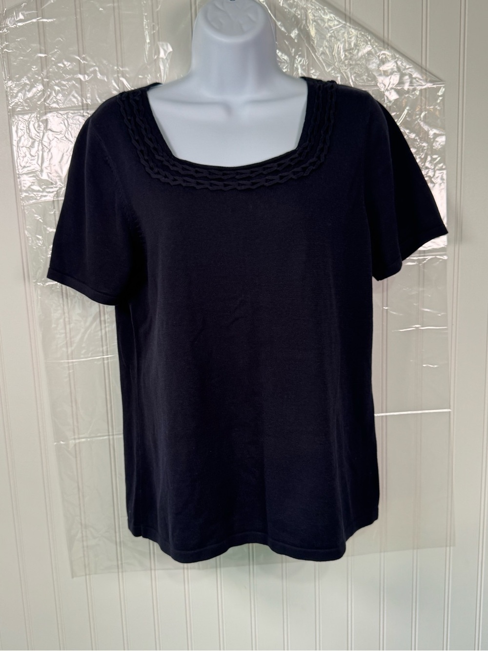 Coldwater Creek Silk/Cotton Blend Navy Women’s Short Sleeve Scoop Neck Top